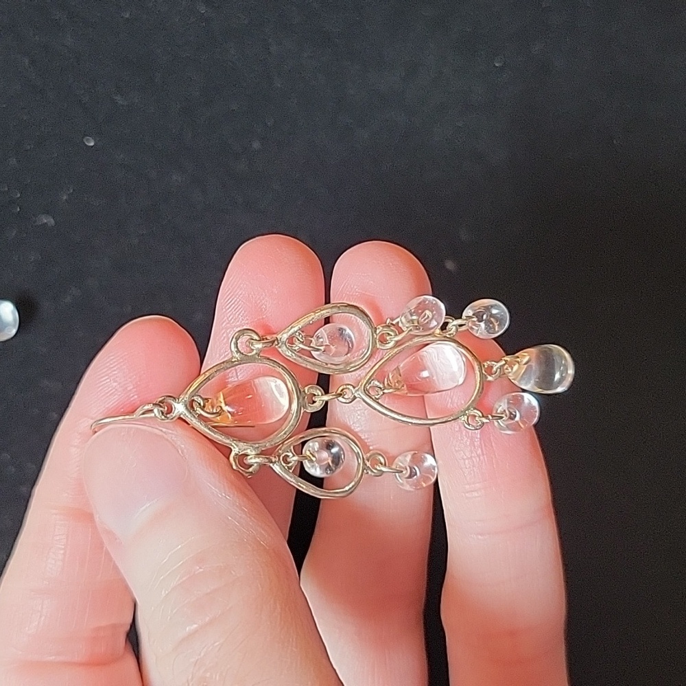 Silver Tone Chandelier Earrings with Clear Bead Accents - Picture 2 of 5